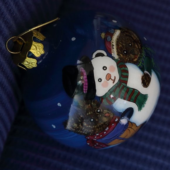 Snowman teddy bear painted Christmas ornament - Picture 2 of 5